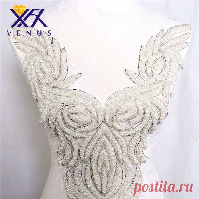 1 шт. Handsewn жемчуг аппликация бисер вышивка патчи Большие размеры большой обрезки мотив для торжественные платья женской одежды купить на AliExpress