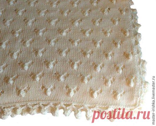 Купить Детский плед Нежность - белый, детский плед, новорожденному, спицы, крючок, хлопок 100%