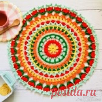 ЯРКАЯ РАЗНОЦВЕТНАЯ МАНДАЛА - САЛФЕТКА - КОВРИК. КРЮЧОК