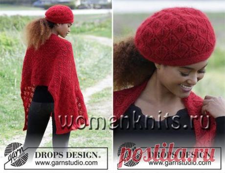 Ажурный палантин и шапка спицами Hot Coal