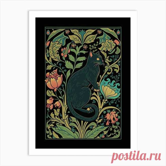 William Morris Cats Collection Black Background Leaves Green Art Print Fine art print using water-based inks on sustainably sourced cotton mix archival paper.
• Available in multiple sizes 
• Trimmed with a 2cm / 1