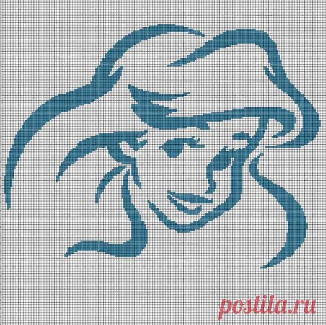 Схема вышивки крестом силуэта лица Ариэль в pdf