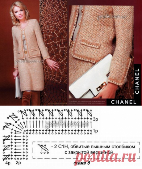 Костюм А-ЛЯ ШАНЕЛЬ. Спицы + крючок. Описание, схема, выкройка