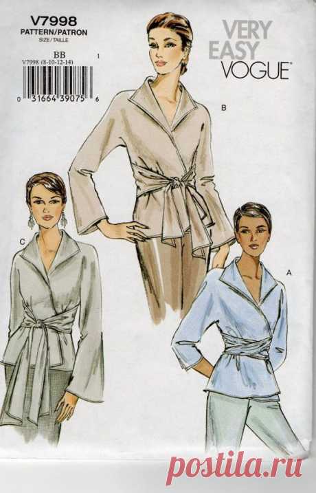 Vogue 7998 Very Easy Misses Wrap Blouse Pattern Womens Sewing Pattern Size 8…