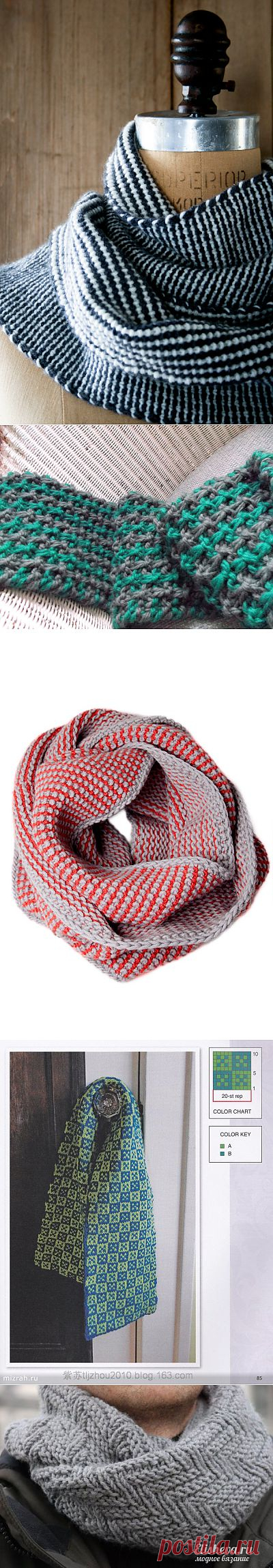 Шарфы спицами твидовым узором. Подборка. /
