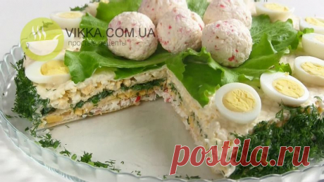 Закусочный Торт из вафельных коржей с Крабовыми палочками