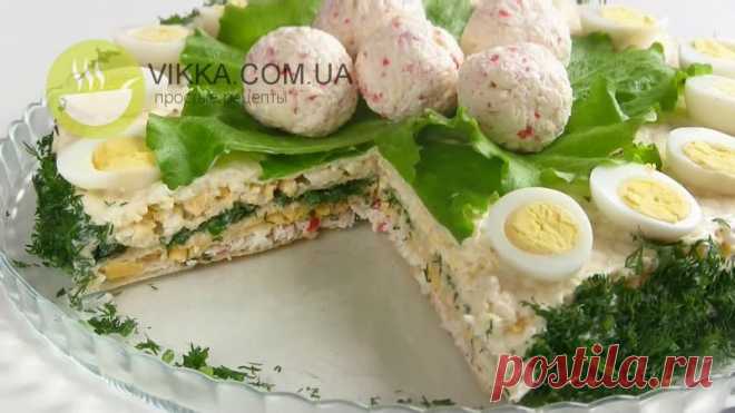 Закусочный Торт из вафельных коржей с Крабовыми палочками