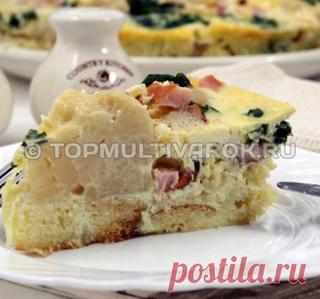 Запеканка с цветной капустой, ветчиной и шпинатом на хлебной подушке