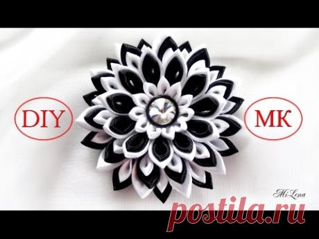 Многослойный цветок Канзаши / Вариант сборки, МК / DIY Layered Kanzashi Flower