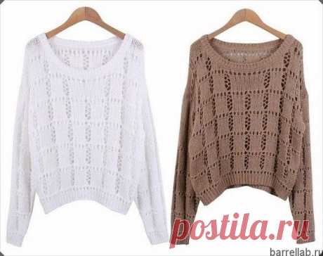 Пуловер ажурным узором Пуловер ажурным узором спицами. Пуловер с ажурными клетками