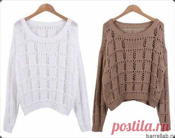Пуловер ажурным узором Пуловер ажурным узором спицами. Пуловер с ажурными клетками
