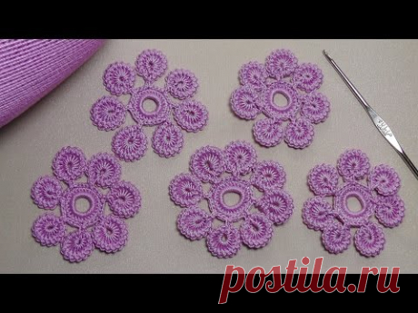 Урок вязания.Как связать цветок крючком с лепестками из гусенички. Irish lace.