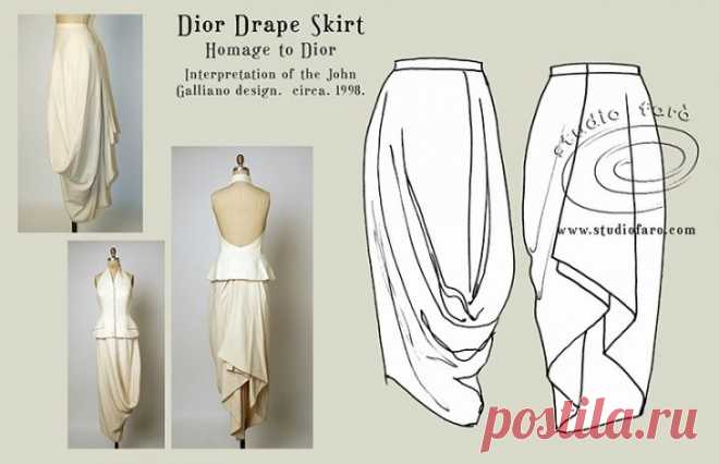Построение Dior-овской драпированной юбки (Diy) / Простые выкройки / ВТОРАЯ УЛИЦА