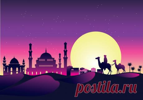 vector-illustration-caravan-with-camels-at-night-with-mosque-and-arabian-sky-at-night.jpg (1400×980)