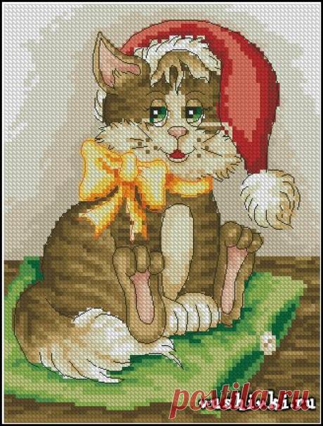Новогодний кот, Вышивка, бесплатные схемы вышивки крестом