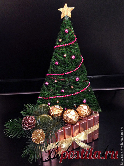 Купить Новогодний кораблик с конфетами - елка, Елка из конфет, сладкий подарок, сувенир на Новый год