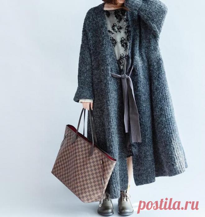 Women long coat Dark gray sweater coat Waist tie long | Etsy
