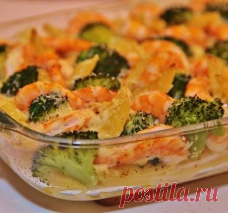 Воздушная и легкая макаронная запеканка с креветками и брокколи “Коста Брава”