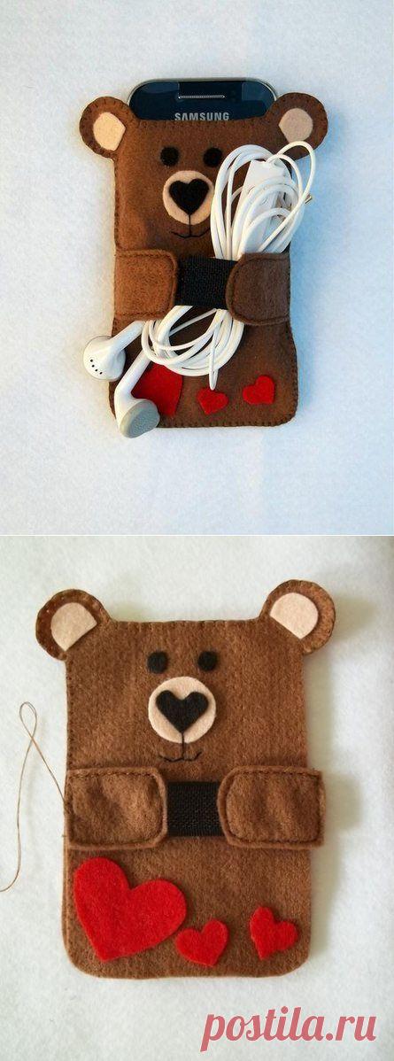 Чехол для мобильного в виде медведя / Сумочки, пеналы, чехол для мобильного, для айпада своими руками - выкройки, фото / КлуКлу. Рукоделие - бисероплетение, квиллинг, вышивка крестом, вязание
