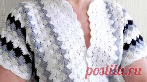 Летний разноцветный жакет (кофточка), связанный крючком. Summer multi-colored blouse, crocheted. | Елена ВладиС | Дзен