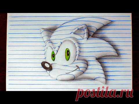Как нарисовать объемный Рисунок Соник Рисуем 3Д Соника