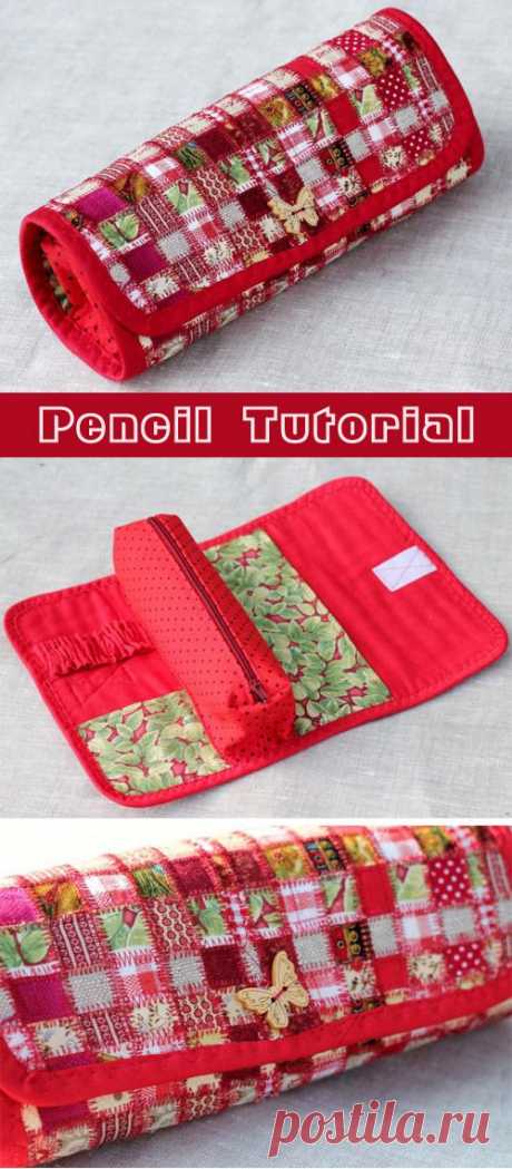 Sew practical textile pencil technique patchwork mosaic. Tutorial in pictures. Пенал из ткани. https://www.handmadiya.com/2015/09/pencil-patchwork-tutorial.html 
- Пенал из ткани ~
