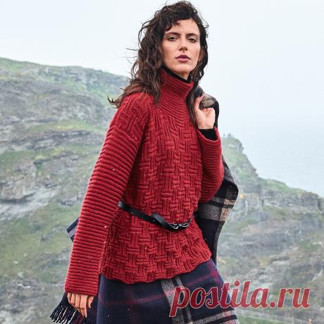 Красный свитер с воротником гольф - схема вязания спицами. Вяжем Свитеры на Verena.ru