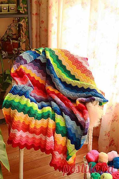 Радужный плед крючком. Схема.