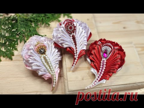 КАКОЙ ВАРИАНТ ПЁРЫШКА ВАМ ПОНРАВИЛСЯ БОЛЬШЕ, брошь канзаши 🌼 DIY satin ribbon brooch