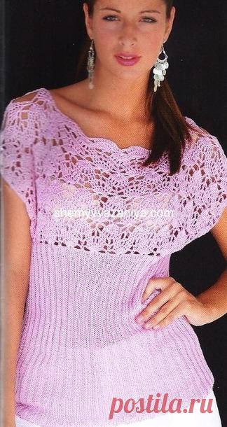Топ с высокой планкой и ажурной кокеткой - ВЯЗАНАЯ МОДА+ ДЛЯ НЕМОДЕЛЬНЫХ ДАМ - Страна Мам