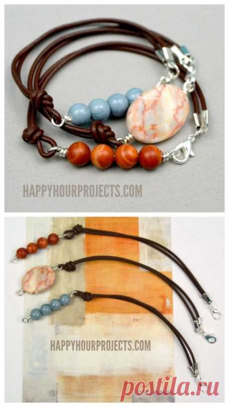 DIY Leather Bead Bracelet Tutorial from Happy Hour Projects.This... (TrueBlueMeAndYou: DIYs for Creative People)