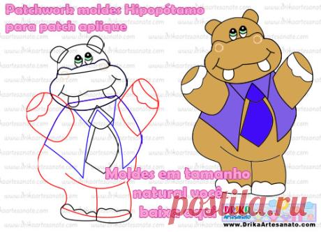 Patchwork Moldes Hipopótamo para patch aplique • Drika Artesanato - O seu Blog de Artesanato!