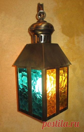 Lantern Wall Sconce Brass Hanging Lamp Fredrick Ramond Colored Glass Vintage  | eBay 17