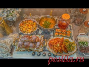НАГОТОВИЛА НА НЕДЕЛЮ К ПРИЕЗДУ МУЖА😍 БУЛОЧКИ КАК ПУХ, ШАМПИНЬОНЫ ФАРШИРОВАННЫЕ, КУРИЦА ПОД СЫРОМ ИТД