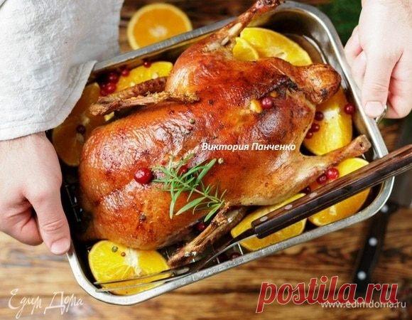 Утка, запеченная с апельсинами и клюквой, рецепт с ингредиентами: утка, соль, перец