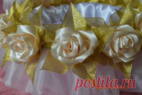 Роза из атласной ленты, для свадебной корзинки.   Мастера hand-made