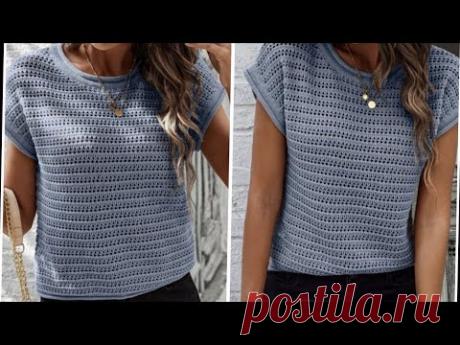 Стильный, лаконичный узор спицами для вязания маек, топов, футболок, джемперов на лето!