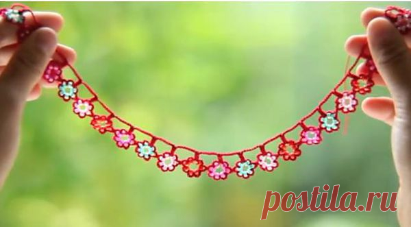 crochet flower garland with beads, video tutorial - crafts ideas - crafts for kids