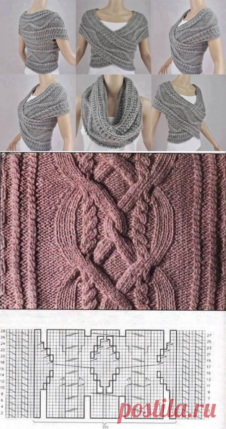 Этот чудо-аксессуар одним движением руки может легко превращаться в снуд, платье, юбку, болеро, жилет, шапку-капор...