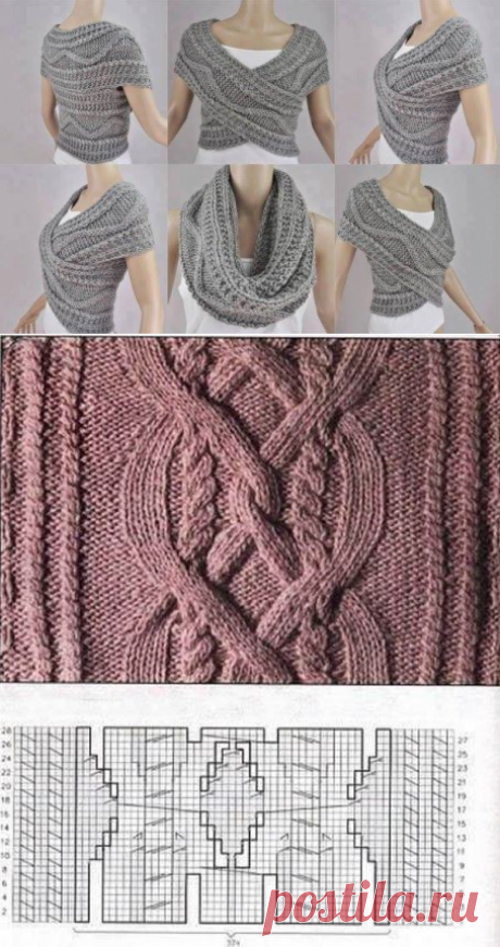 Этот чудо-аксессуар одним движением руки может легко превращаться в снуд, платье, юбку, болеро, жилет, шапку-капор...