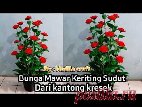 Cara membuat Bunga Mawar Keriting Sudut ruangan Dari kantong kresek