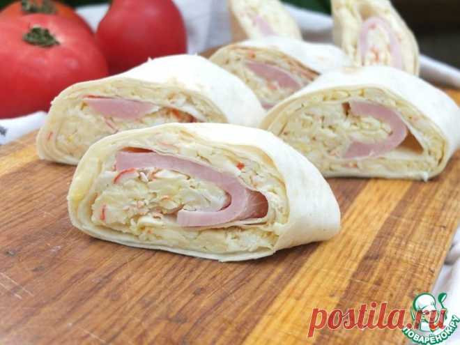 Закусочный сырный рулет с ветчиной Кулинарный рецепт