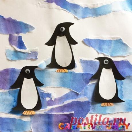 Аппликация "Пингвины на льдине" с шаблоном для печати Там, где в море лезут льдины, Развлекаются пингвины: Состязания у них, Соскользнули – и бултых! А. Вайнер Сегодня мы с вами сделаем аппликацию с