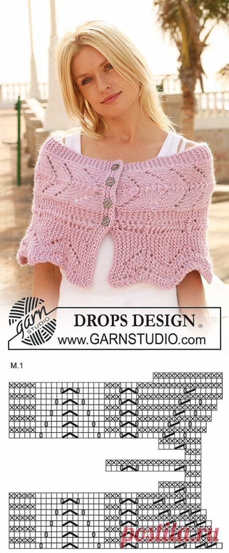Knitted DROPS shoulder wrap with lace pattern in ”Eskimo”. ~ DROPS Design