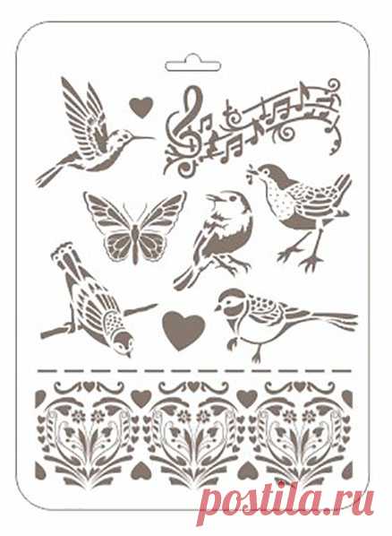 Трафарет пластиковый Романтика Птицы и ноты Event Design | интернет магазин АртДекупаж