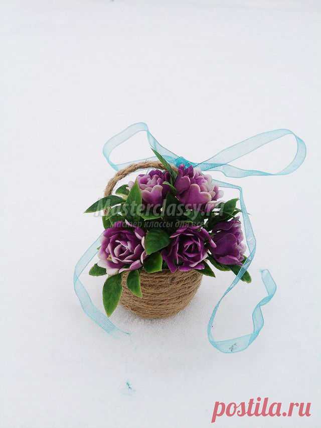 Корзинка из шпагата с цветами на 8 Марта. Мастер-класс с пошаговыми фото