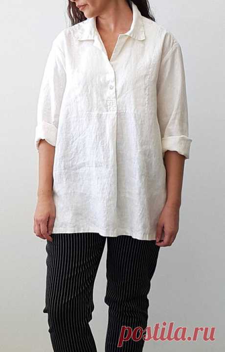 Washed Linen Polo Shirt in Creme
