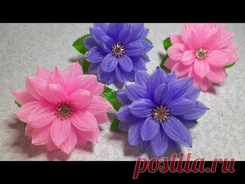 Потрясающе! Такие цветы хочется сделать всех оттенков. Нежные цветы из органзы. Канзаши. Kanzashi.