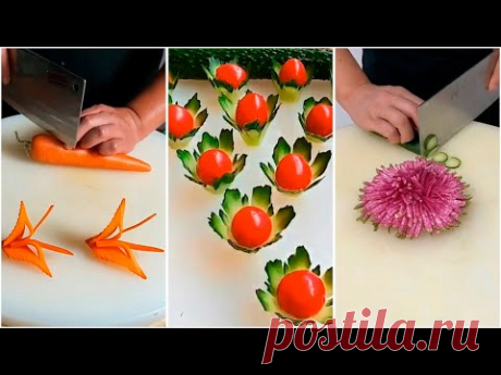 Как красиво нарезать овощи для украшения. Украшения салатов.