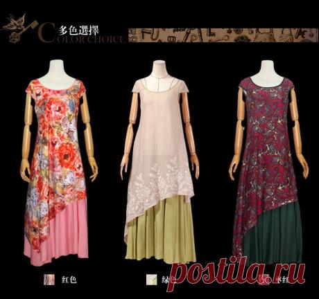 Yuzi 2015 новый винтаж и ретро этнические платья вышивка о образным вырезом с коротким рукавом асимметричный макси комбо женщины одеваются A6036 vestido купить на AliExpress